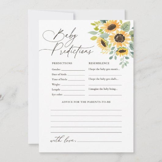 ひまわり赤ちゃんシャワー予測とアドバイス 招待状 (正面)
