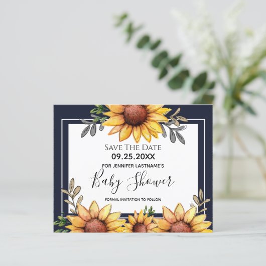 ひまわり赤ちゃんシャワー保存の日付招待状 (スタンド正面)