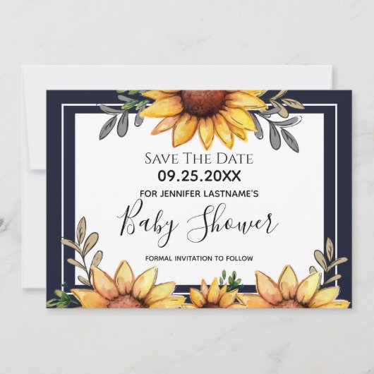 ひまわり赤ちゃんシャワー保存の日付招待状 招待状 (正面)