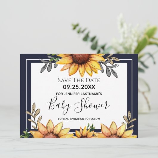 ひまわり赤ちゃんシャワー保存の日付招待状 招待状 (スタンド正面)