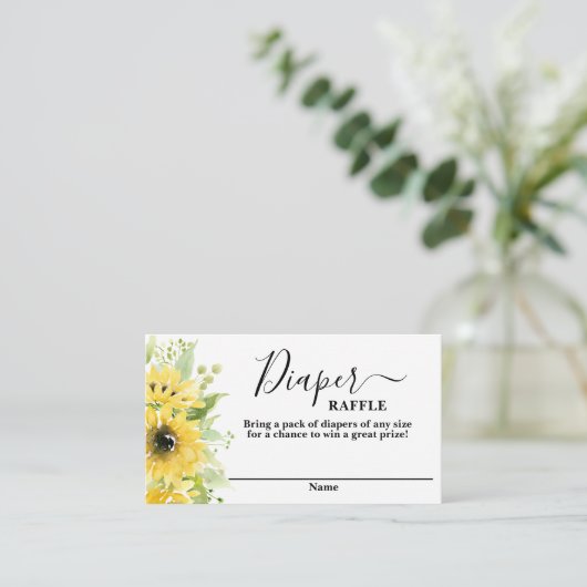 ひまわり赤ちゃんシャワー女の子おむつラッフルカード エンクロージャーカード (スタンド正面)