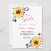 ひまわり赤ちゃんシャワー女の子ピンク 招待状 (正面)