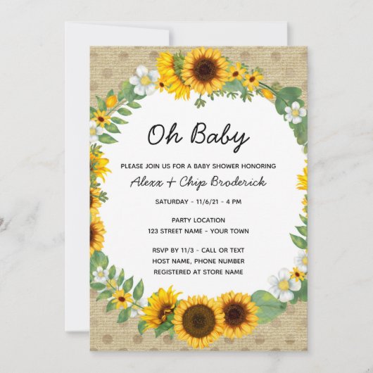 ひまわり赤ちゃんシャワー招待状 招待状 (正面)