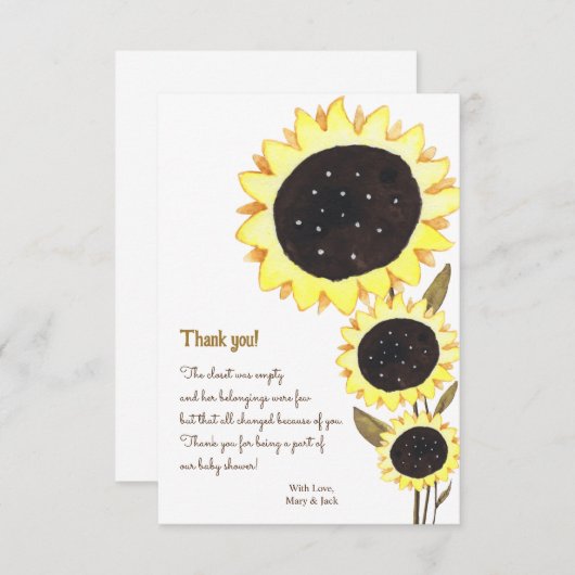 ひまわり赤ちゃんシャワー水彩ありがとう サンキューカード (正面/裏面)