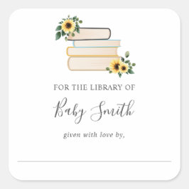 ひまわり赤ちゃんシャワー蔵書票シール スクエアシール