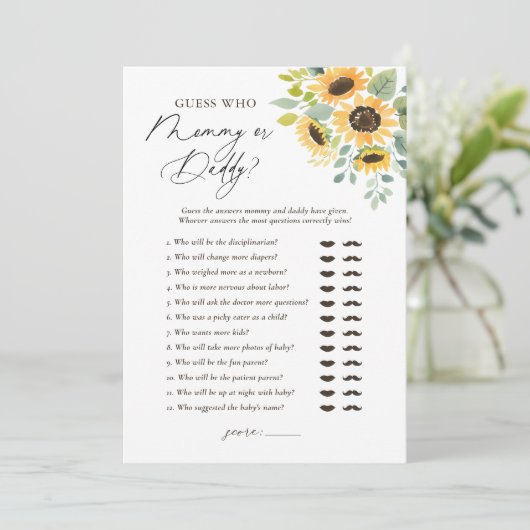 ひまわり赤ちゃんシャワー誰がママまたはパパ 招待状 (スタンド正面)