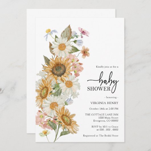 ひまわり赤ちゃんシャワー 招待状 (正面/裏面)
