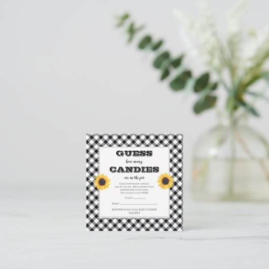 ひまわり赤ちゃんシャワーGuerゲームでキャンディーを推測 エンクロージャーカード (スタンド正面)