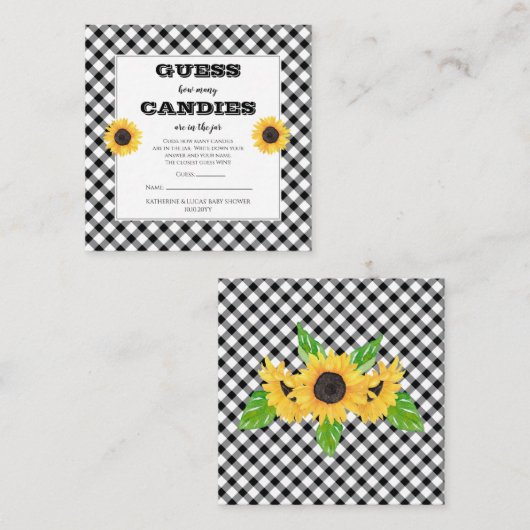 ひまわり赤ちゃんシャワーGuerゲームでキャンディーを推測 エンクロージャーカード (正面/裏面)