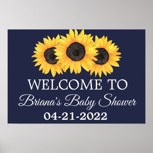 ひまわり赤ちゃん素朴シャワー海軍ウェルカムサイン ポスター (正面)