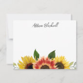 ひまわり赤と黄パーソナライズされた色の名前 ノートカード (正面)