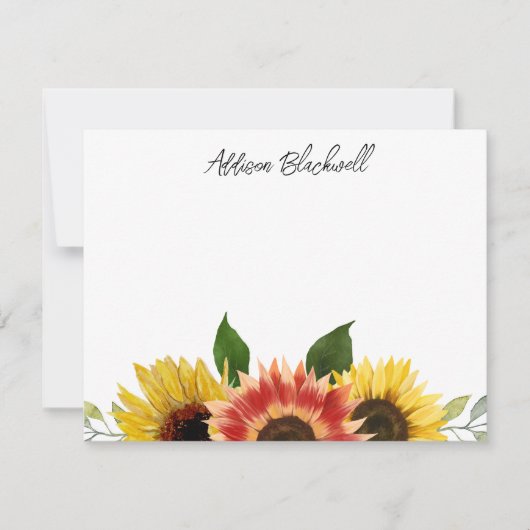 ひまわり赤と黄パーソナライズされた色の名前 ノートカード (正面)