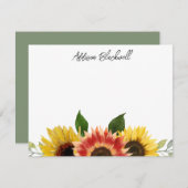 ひまわり赤と黄パーソナライズされた色の名前 ノートカード (正面/裏面)