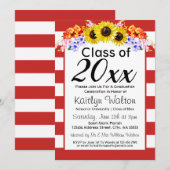 ひまわり赤ストライプ卒業パーティー 招待状 (正面/裏面)