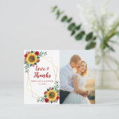 ひまわり赤バラ幾何学写真ありがとう ポストカード (スタンド正面)