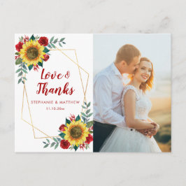 ひまわり赤バラ幾何学写真ありがとう ポストカード