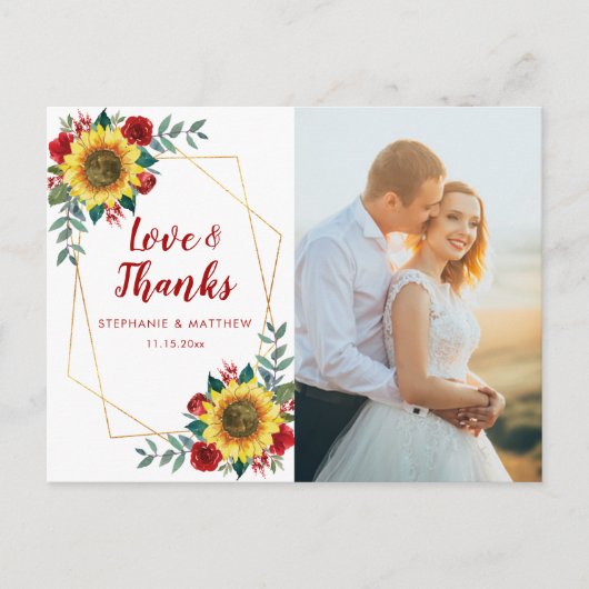 ひまわり赤バラ幾何学写真ありがとう ポストカード (正面)