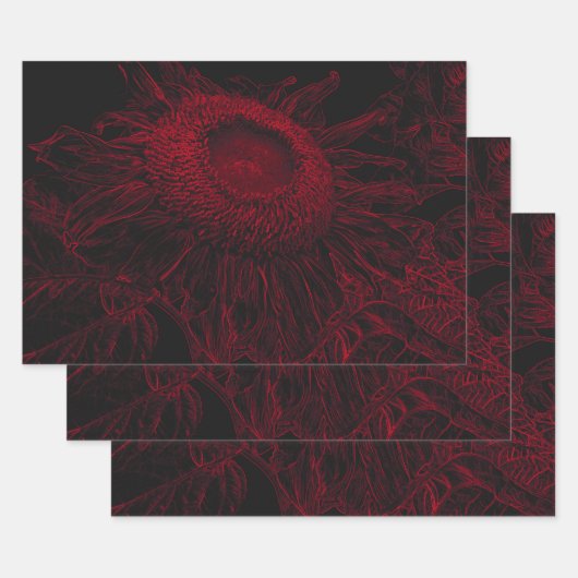 ひまわり赤ブラックフローラデコパージュ ラッピングペーパーシート (セット)