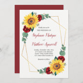 ひまわり赤ローズジオメトリック結婚フローラ 招待状 (正面/裏面)