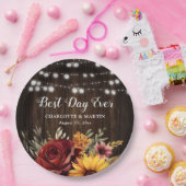 ひまわり赤素朴ローズカントリー結婚ウッド ペーパープレート (パーティー)