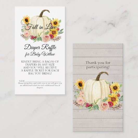 ひまわり赤面ピンクフローラかぼちゃおむつラッフル 名刺 (正面/裏面)