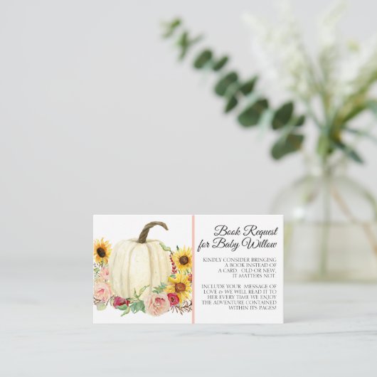 ひまわり赤面ピンクフローラカボチャ赤ちゃんシャワー エンクロージャーカード (スタンド正面)