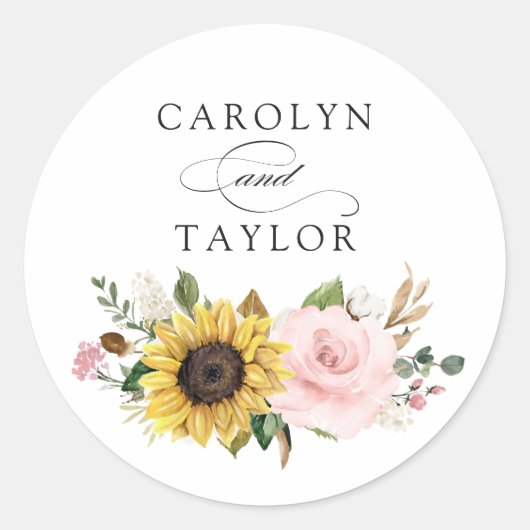 ひまわり赤面ピンクフローラロマンチック封筒 ラウンドシール (正面)