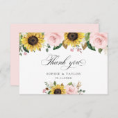 ひまわり赤面ピンク結婚フローラサンキュー サンキューカード (正面/裏面)