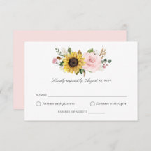 ひまわり赤面フローラグリーンリーウェディングRSVPカード