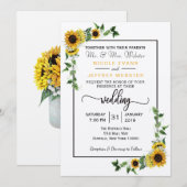 ひまわり農村的な納屋のカントリーテイストの結婚式のカード 招待状 (正面/裏面)