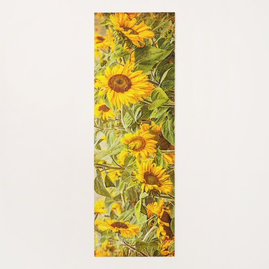 ひまわり野原ヴィンテージカントリーイエローグリーンアート ヨガマット (裏面)