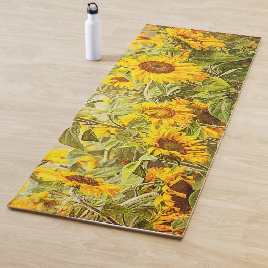 ひまわり野原ヴィンテージカントリーイエローグリーンアート ヨガマット (インサイチュ)