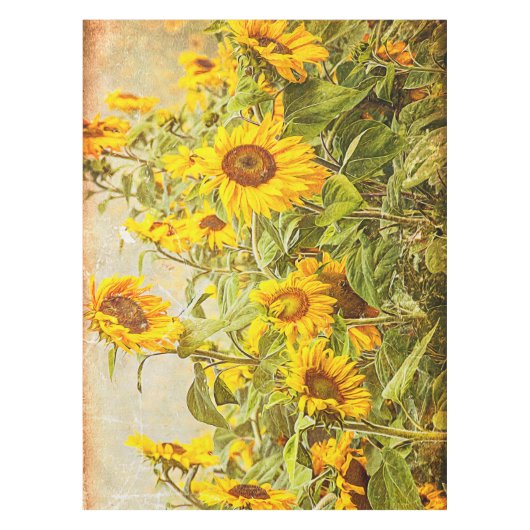 ひまわり野原黄緑素朴ヴィンテージ テーブルクロス (正面)