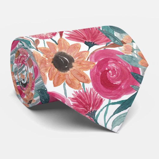 ひまわり野花水彩花模様 ネクタイ (ロール)