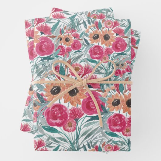 ひまわり野花水彩花模様 ラッピングペーパーシート (インサイチュ)