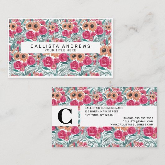 ひまわり野花水彩花模様 名刺 (正面/裏面)