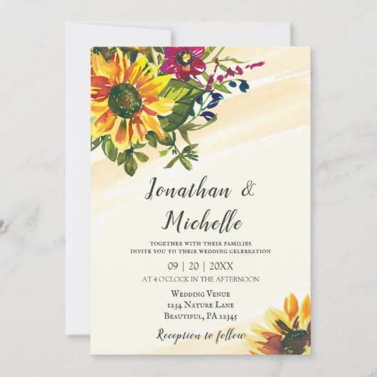 ひまわり野草フローラ結婚クリスチャン 招待状 (正面)