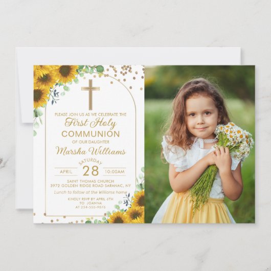 ひまわり金ゴールドアーチ最初の聖体拝領写真 招待状 (正面)