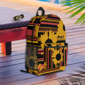 ひまわり金ゴールドオレンジ色ストライプ黒い模様 プリントバックパック