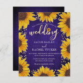 ひまわり金ゴールドドットブルーウッド結婚式招待状 (正面/裏面)