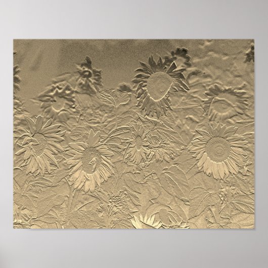 ひまわり金ゴールドフローラシックデザインデクページ ポスター (正面)