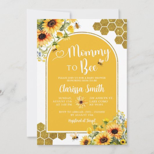 ひまわり金ゴールドママへビー赤ちゃんシャワー 招待状 (正面)