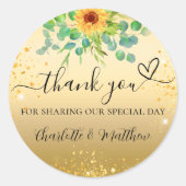 ひまわり金ゴールド感謝していグリッター結婚 ラウンドシール (正面)