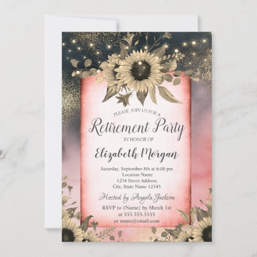 ひまわり金ゴールド水彩リタイア 招待状 (正面)