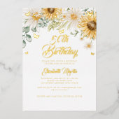 ひまわり金ゴールド蝶50th誕生日パーティー 箔招待状 (正面)