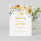 ひまわり金ゴールド蝶50th誕生日パーティー 箔招待状 (立ち正面)