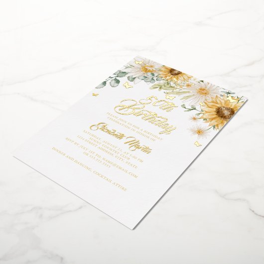 ひまわり金ゴールド蝶50th誕生日パーティー 箔招待状 (回転した状態)