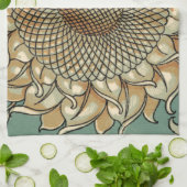 ひまわり開花オンブルーグリーン背景 キッチンタオル (折り畳み)