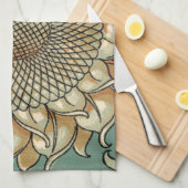 ひまわり開花オンブルーグリーン背景 キッチンタオル (四つ折り)