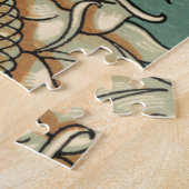 ひまわり開花オンブルーグリーン背景 ジグソーパズル (側面)